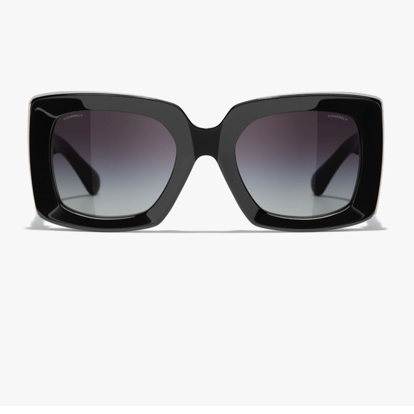 Chanel rectangle Sunglasses, acetate, black & gold. Excellent condition. - Picture 4 of 11